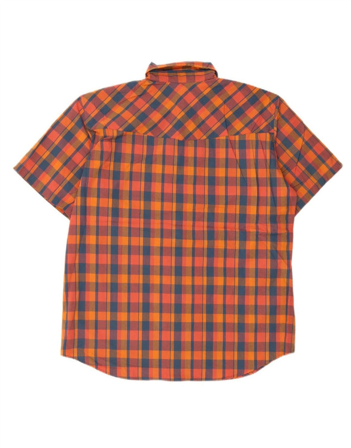 EDDIE BAUER Mens Short Sleeve Shirt Large Orange Check Polyester Vintage Eddie Bauer and Second-Hand Eddie Bauer from Messina Hembry 