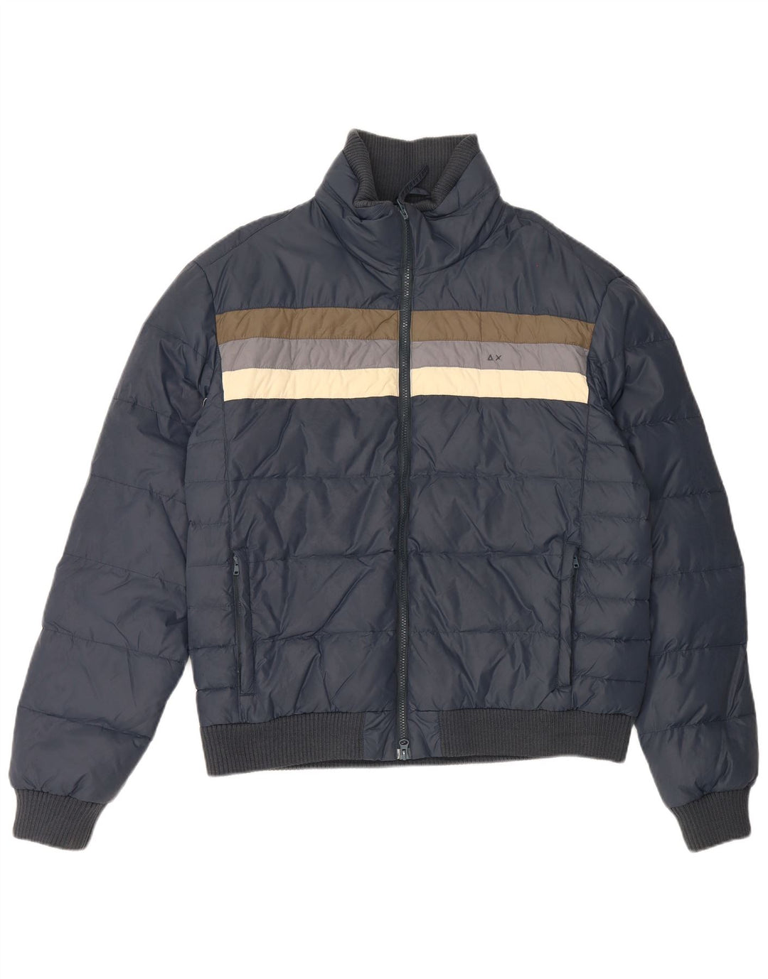 Sun68 Mens Padded Jacket UK 44 2XL Navy Blue Colourblock Polyamide