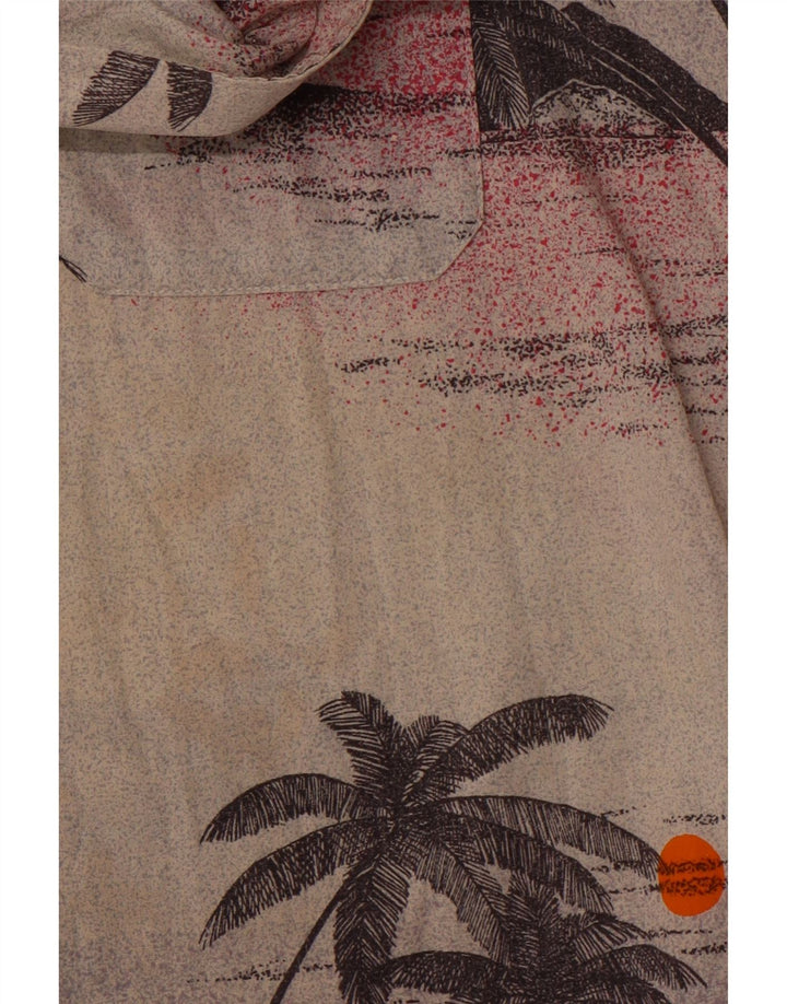 VINTAGE Mens Hawaiian Short Sleeve Shirt Large Beige Floral Cotton