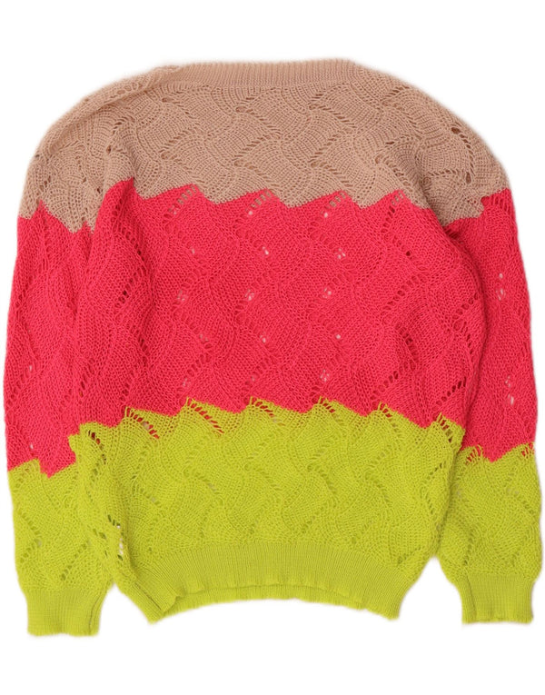 VINTAGE Womens Boat Neck Jumper Sweater UK 14 Medium Multicoloured
