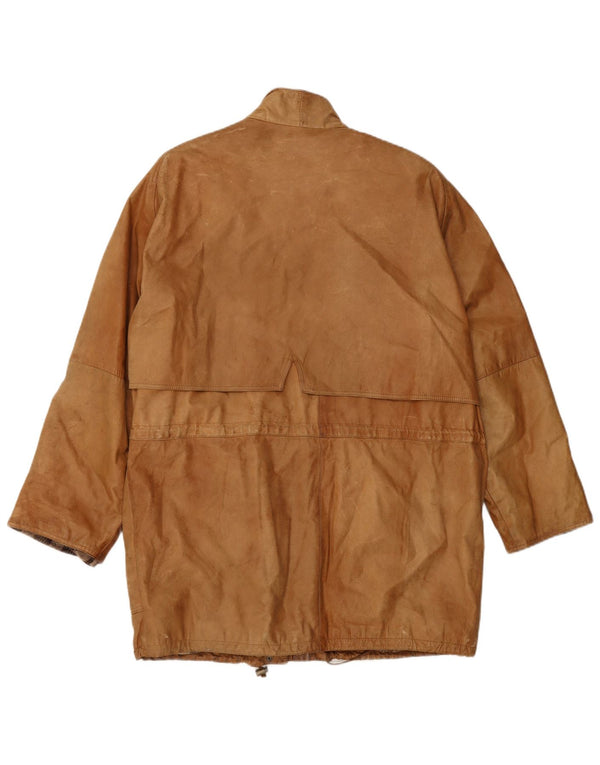 VINTAGE Womens Leather Coat UK 16 Large Beige Leather