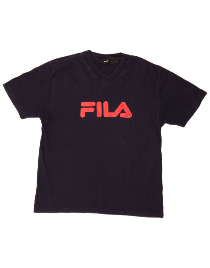 FILA Mens Graphic T-Shirt Top Medium Navy Blue Cotton