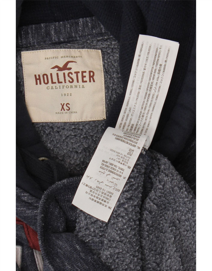 HOLLISTER Mens Graphic Hoodie Jumper XS Navy Blue Colourblock Cotton