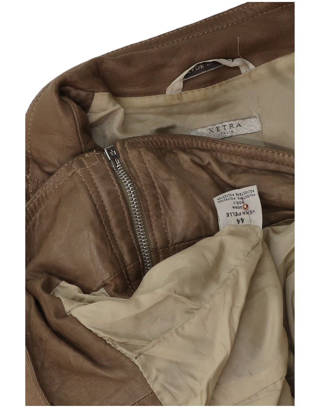 XETRA Womens Crop Leather Biker Jacket IT 44 Medium Beige Leather
