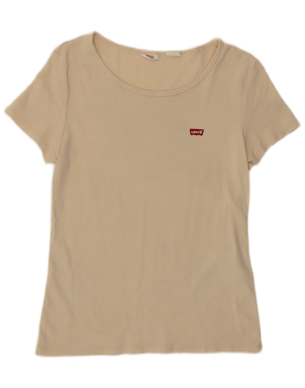 LEVI'S Womens Crop T-Shirt Top UK 12 Medium Beige Cotton