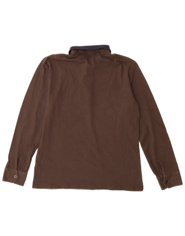Fred Perry Mens Long Sleeve Rugby Polo Shirt Medium Brown Cotton