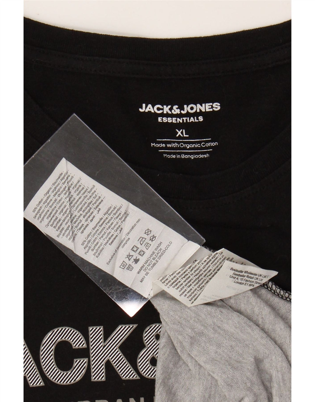 JACK & JONES Mens Graphic T-Shirt Top XL Black Colourblock Cotton