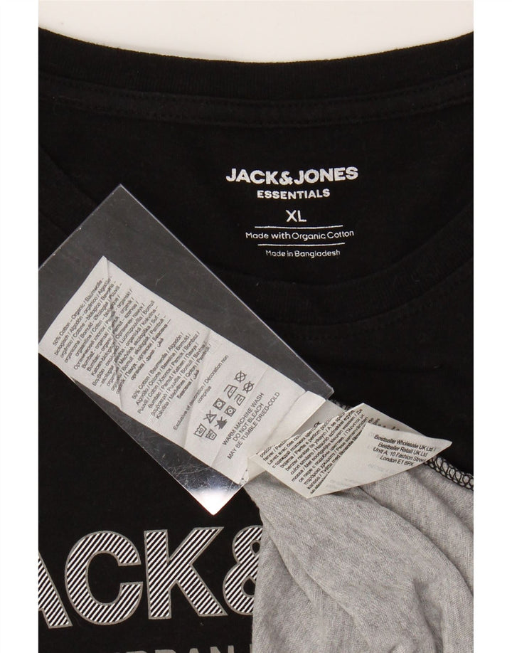 JACK & JONES Mens Graphic T-Shirt Top XL Black Colourblock Cotton