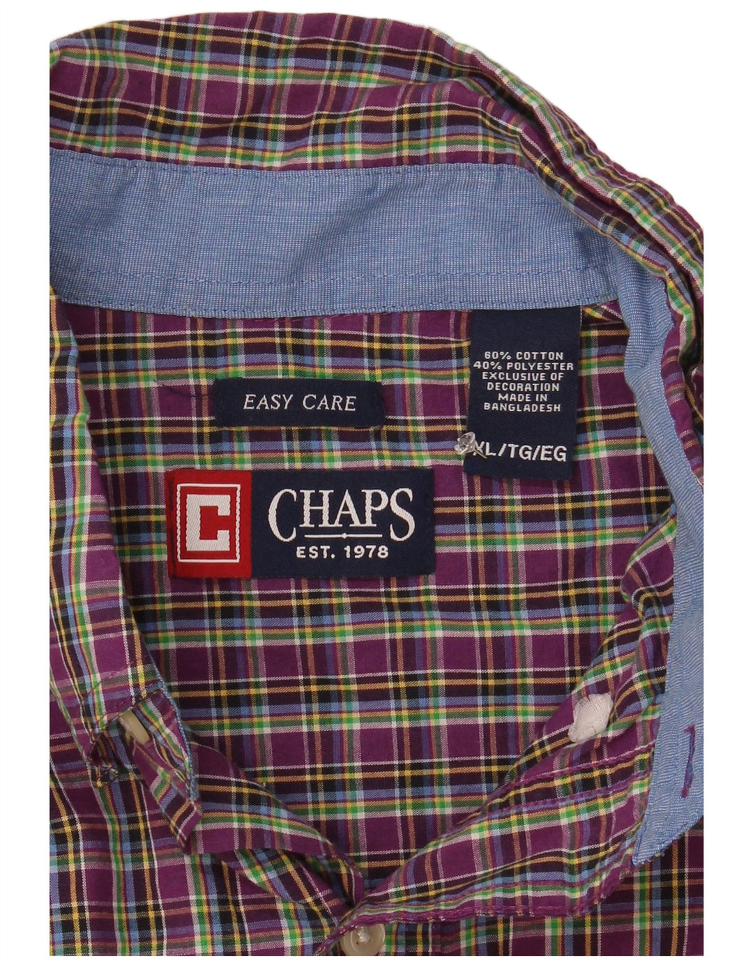 Chaps Mens Easy Care Shirt XL Purple Check Cotton