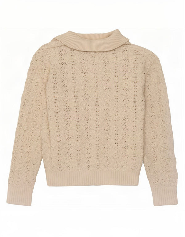 Marks & Spencer Womens Polo Neck Jumper Sweater UK 10 Small Beige Cotton