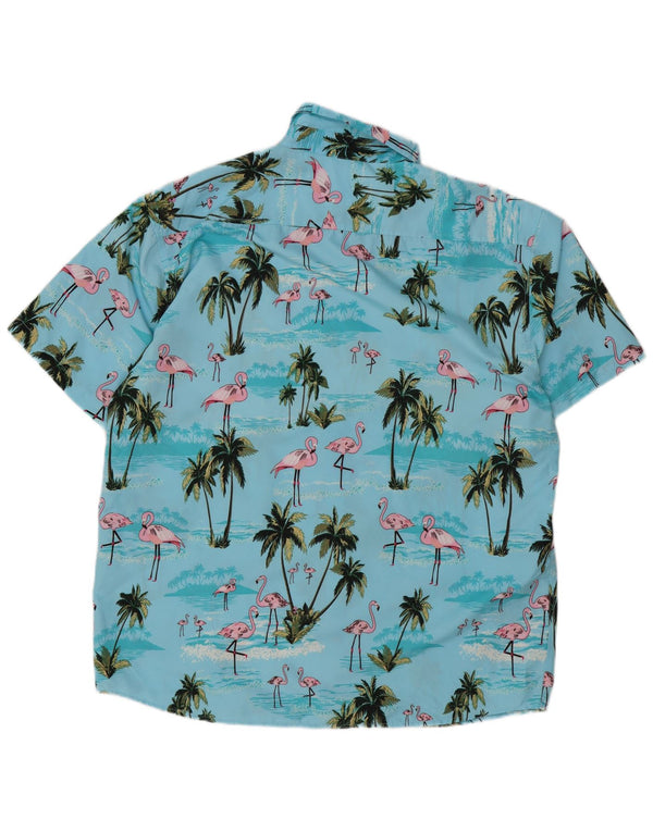 Lowes Mens Hawaiian Short Sleeve Shirt XL Blue Polyester