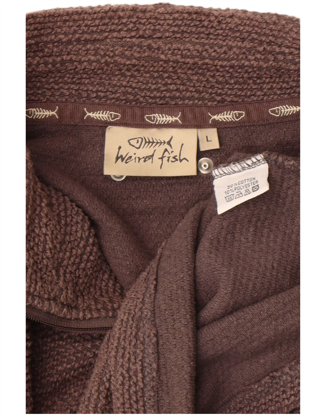 WEIRD FISH Mens Zip Neck Sweatshirt Jumper Large Brown Cotton