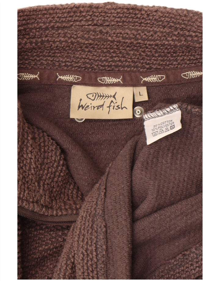 WEIRD FISH Mens Zip Neck Sweatshirt Jumper Large Brown Cotton