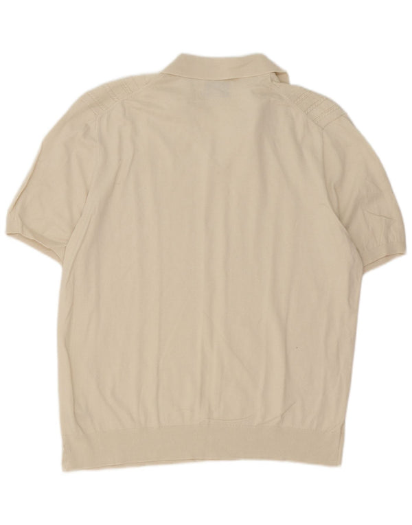 Marks & Spencer Mens Short Sleeve Polo Neck Jumper Sweater XL Beige Cotton