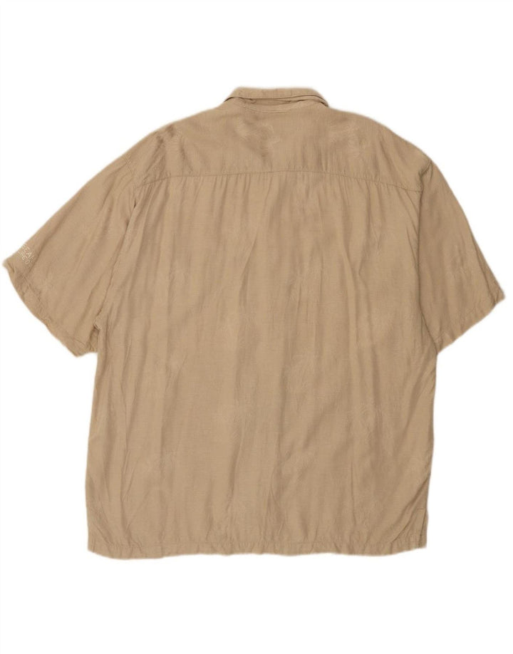 VINTAGE Mens Short Sleeve Shirt Large Beige Rayon