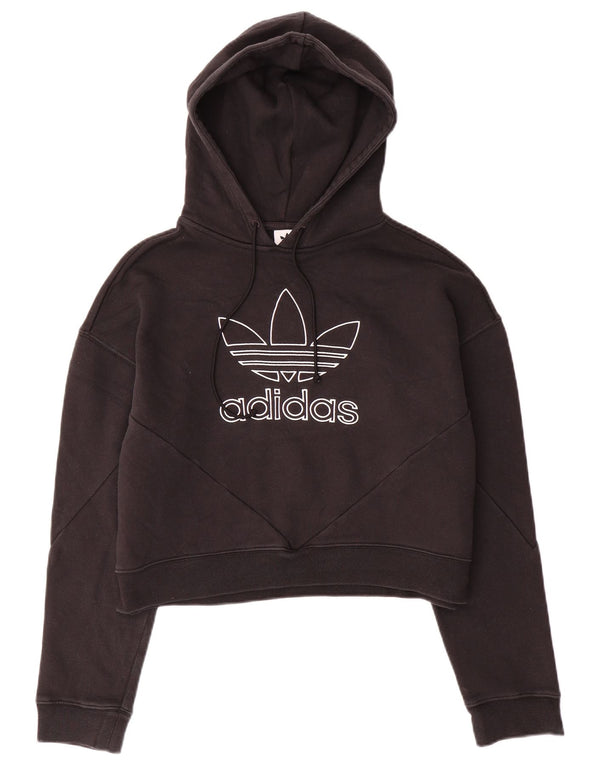 ADIDAS Womens Oversized Graphic Hoodie Jumper UK 10 Small  Black Cotton