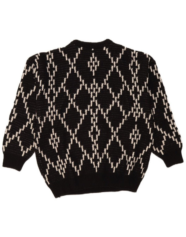 Vintage Mens Crew Neck Jumper Sweater XL Black Argyle/Diamond Wool