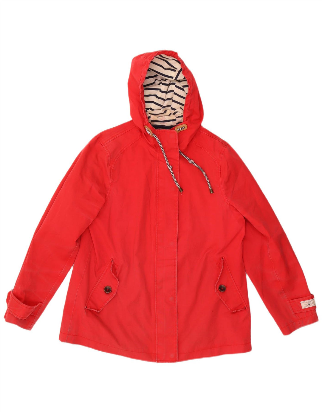 Joules Womens Hooded Rain Jacket UK 14 Large Red Cotton
