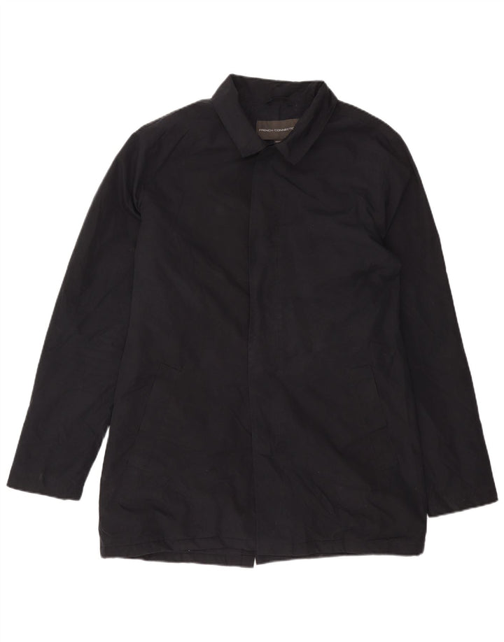 French Connection Mens Overcoat UK 40 Large Navy Blue Polyester