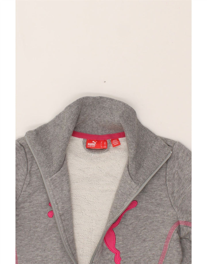 PUMA Girls Graphic Tracksuit Top Jacket 7-8 Years Small Grey Vintage Puma and Second-Hand Puma from Messina Hembry 