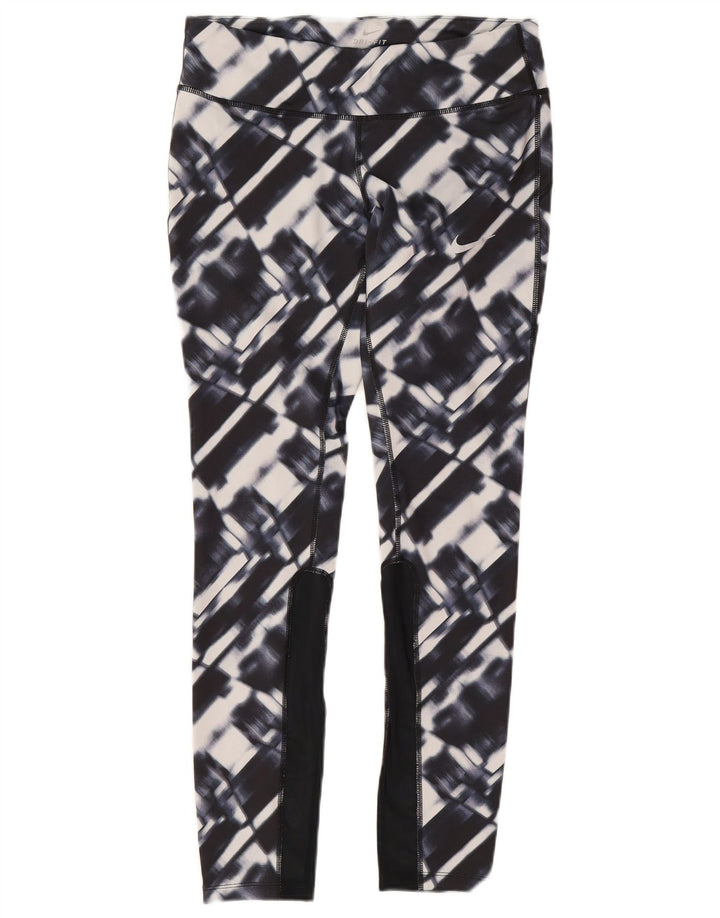 Nike Womens Dri Fit Leggings UK 12 Medium Navy Blue Geometric Polyester