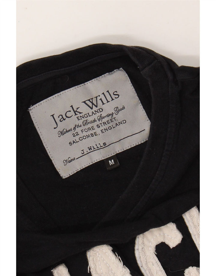 JACK WILLS Mens Graphic T-Shirt Top Medium Black Cotton