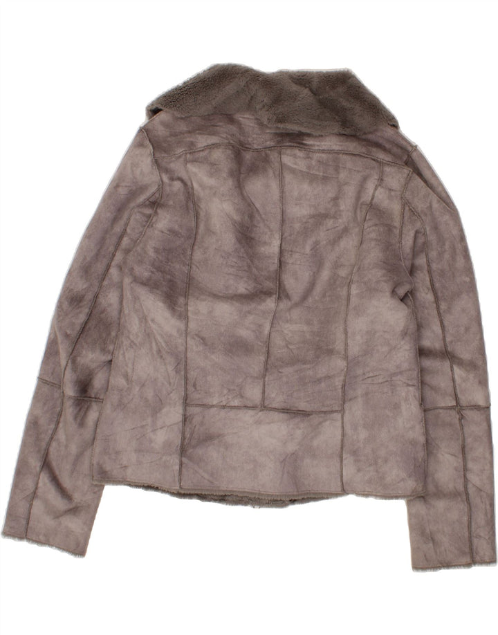 VINTAGE Womens Sherpa Jacket UK 16 Large Grey Vintage Vintage and Second-Hand Vintage from Messina Hembry 