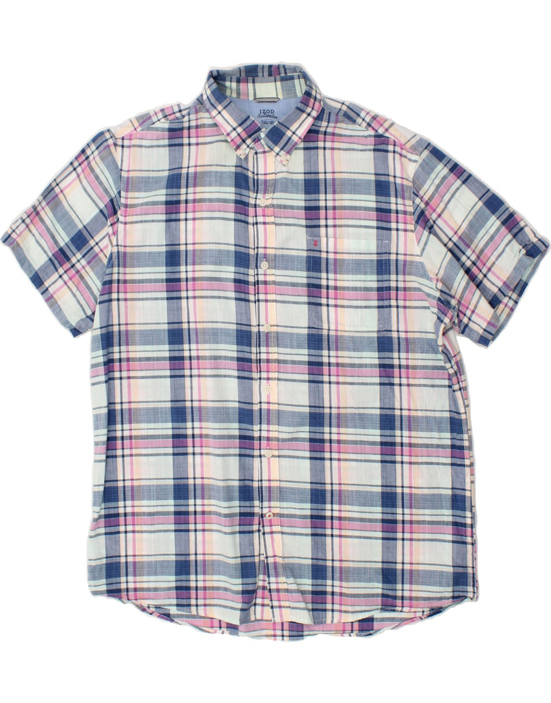 IZOD Mens Short Sleeve Shirt XL Blue Check Cotton Vintage Izod and Second-Hand Izod from Messina Hembry 