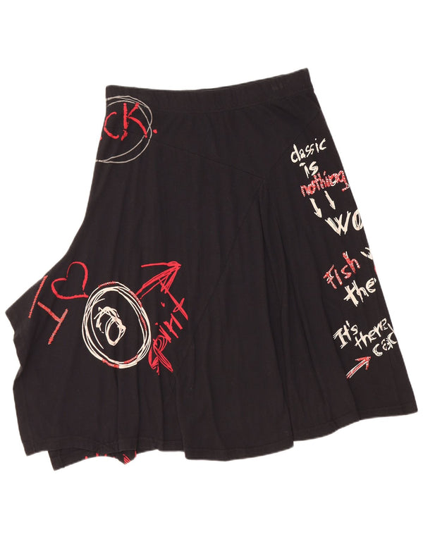 DESIGUAL Womens Graphic Asymmetrical Skirt W32 Large Black Cotton
