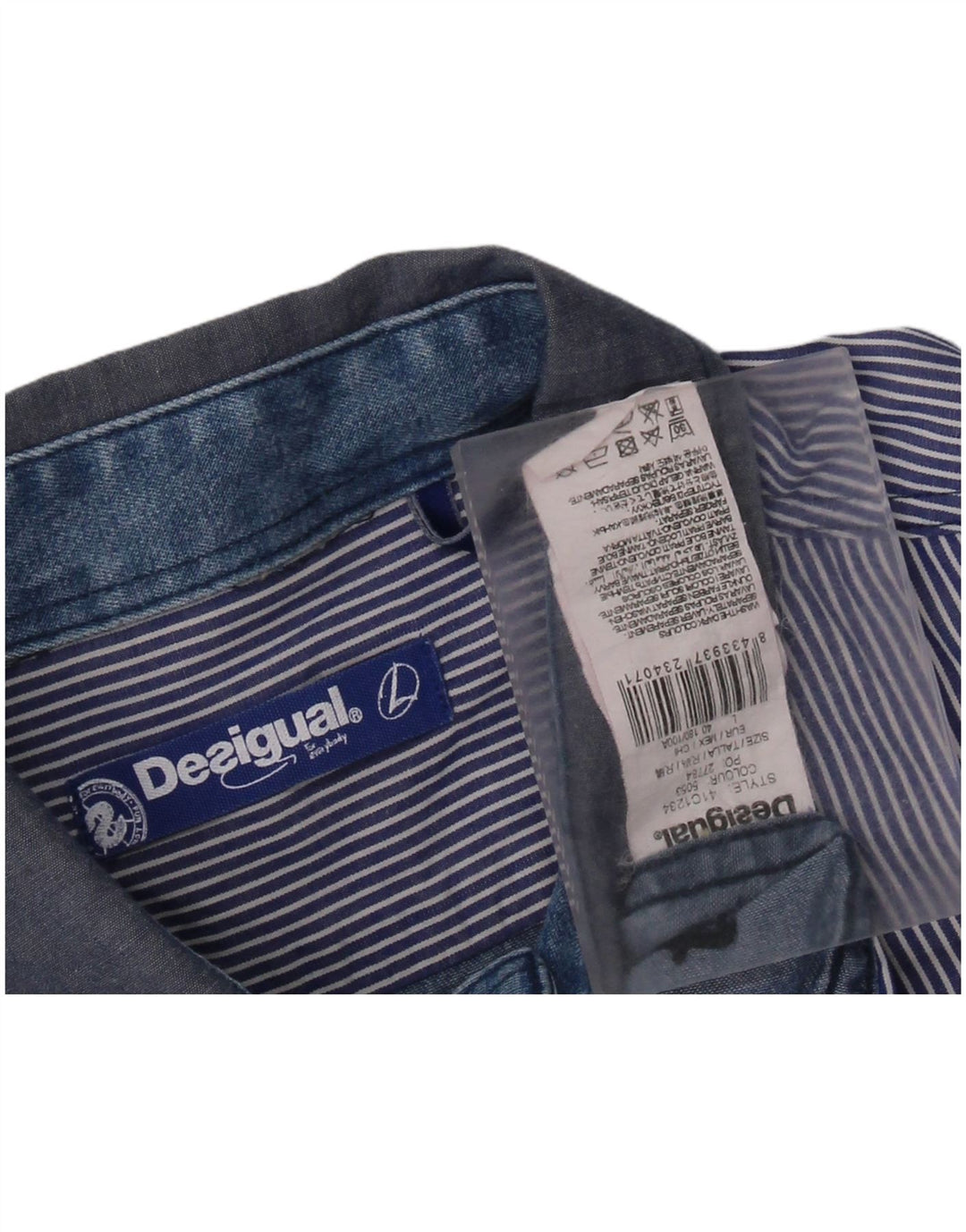 Desigual Mens Shirt Large Blue Patchwork Lyocell