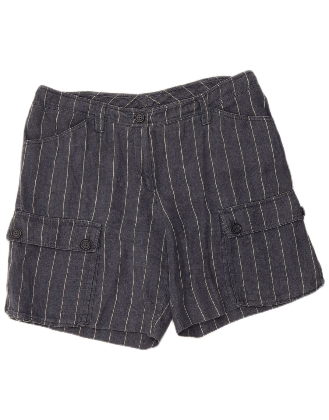 CERRUTI 1881 Womens Cargo Shorts IT 44 Medium W34  Navy Blue Striped Linen