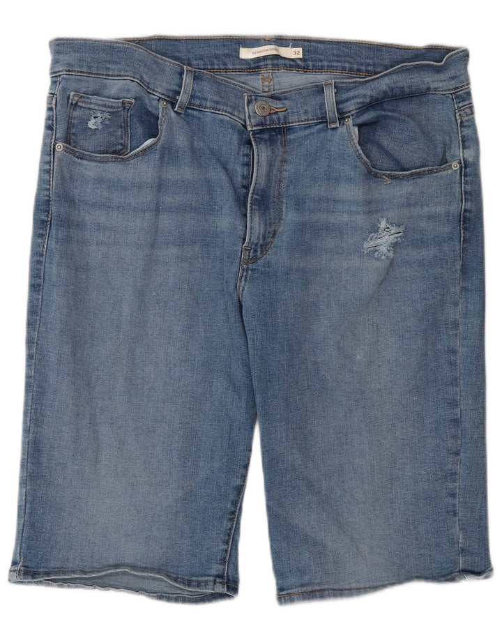 LEVI'S Womens Distressed Bermuda Denim Shorts W32 Large Blue Cotton