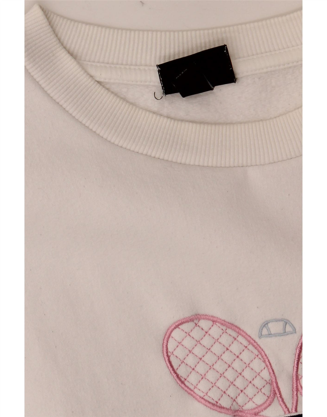 ELLESSE Womens Oversized Graphic Sweatshirt Jumper UK 8 Small White Cotton