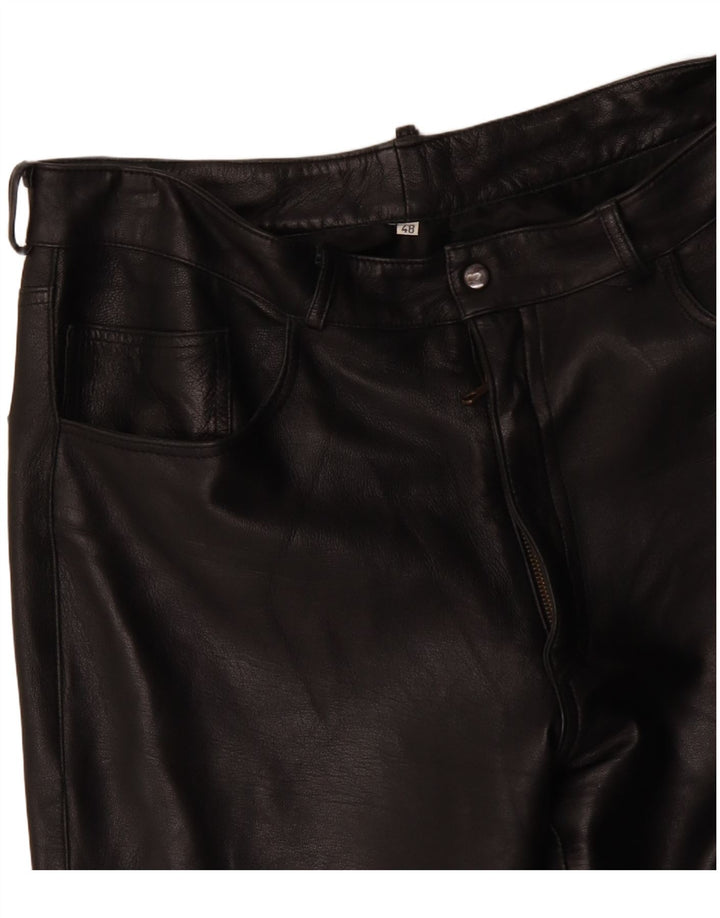 VINTAGE Mens Straight Leather Cropped Trousers IT 48 Medium W34 L25 Black