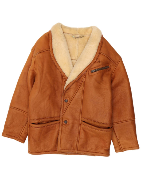 Vintage Mens Shearling Jacket IT 56 3XL Brown Shearling