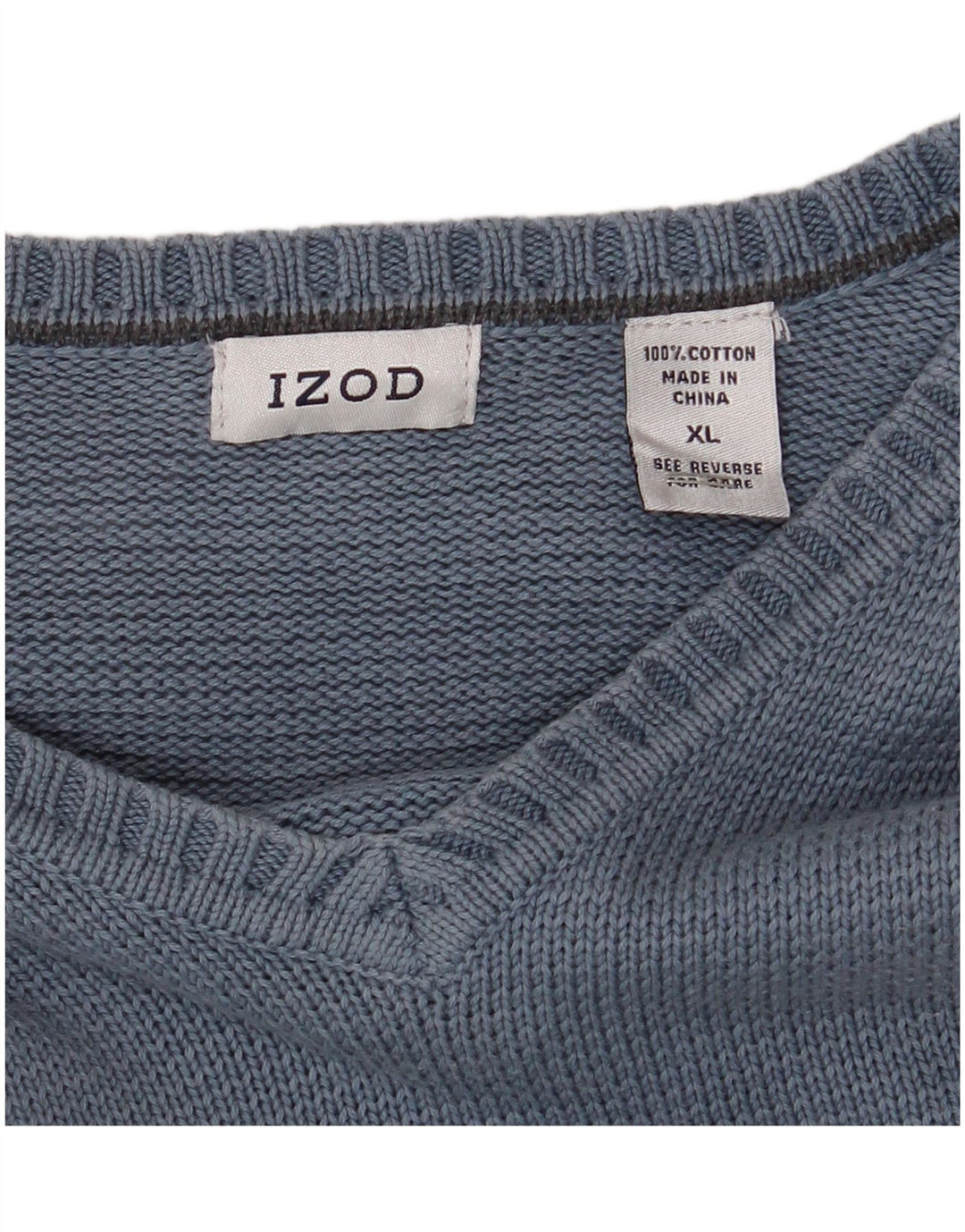 IZOD Mens V-Neck Jumper Sweater XL Blue Cotton