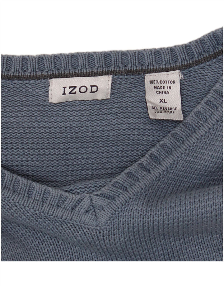 IZOD Mens V-Neck Jumper Sweater XL Blue Cotton