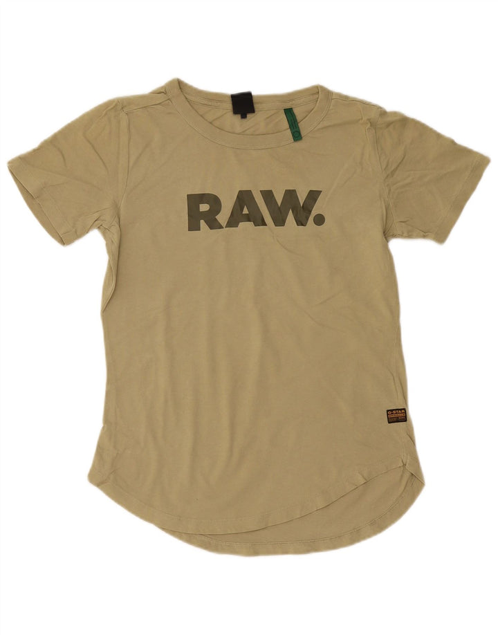 G-STAR Womens Graphic T-Shirt Top UK 12 Medium Khaki Cotton