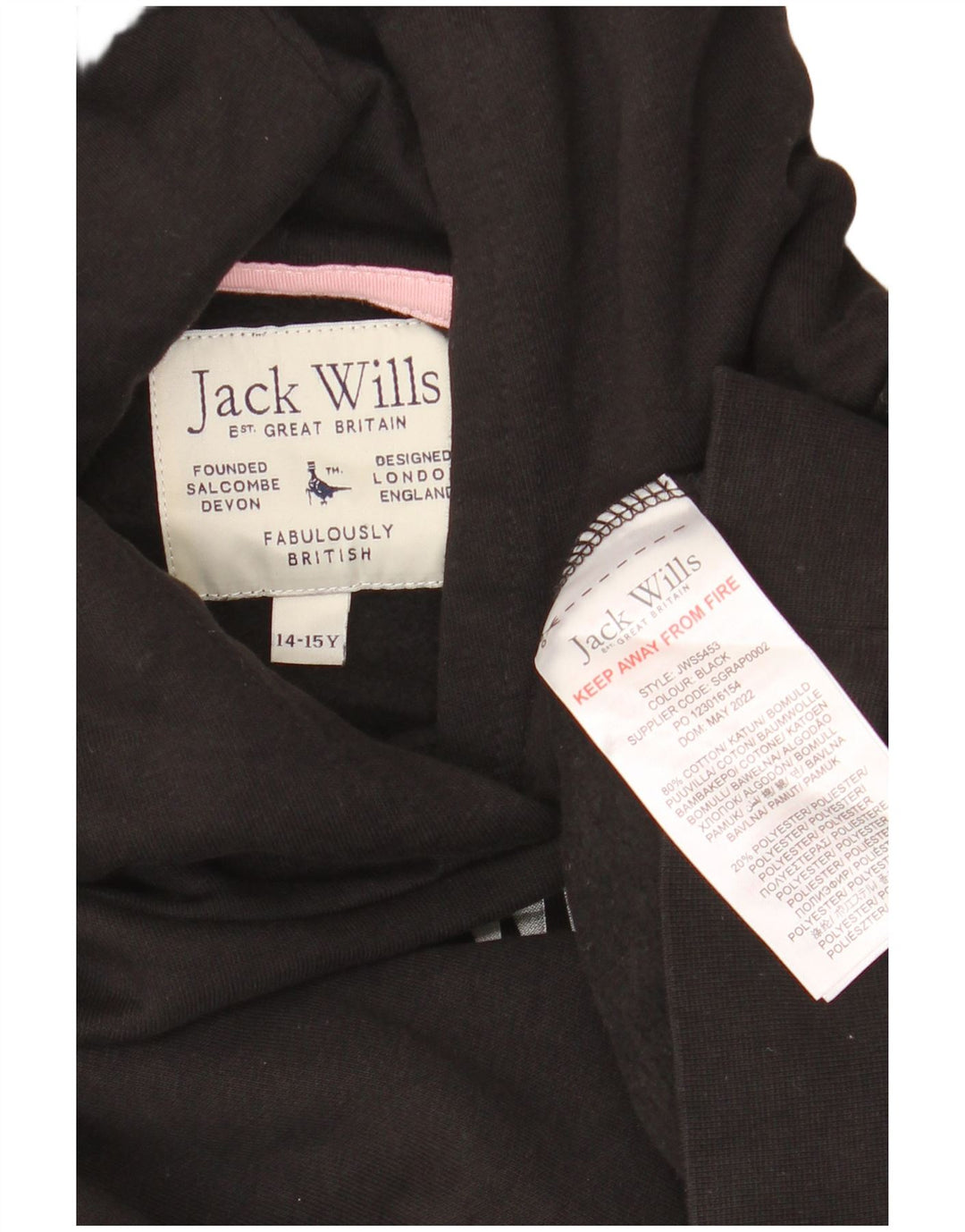 JACK WILLS Girls Oversized Crop Graphic Hoodie Jumper 14-15 Years Black