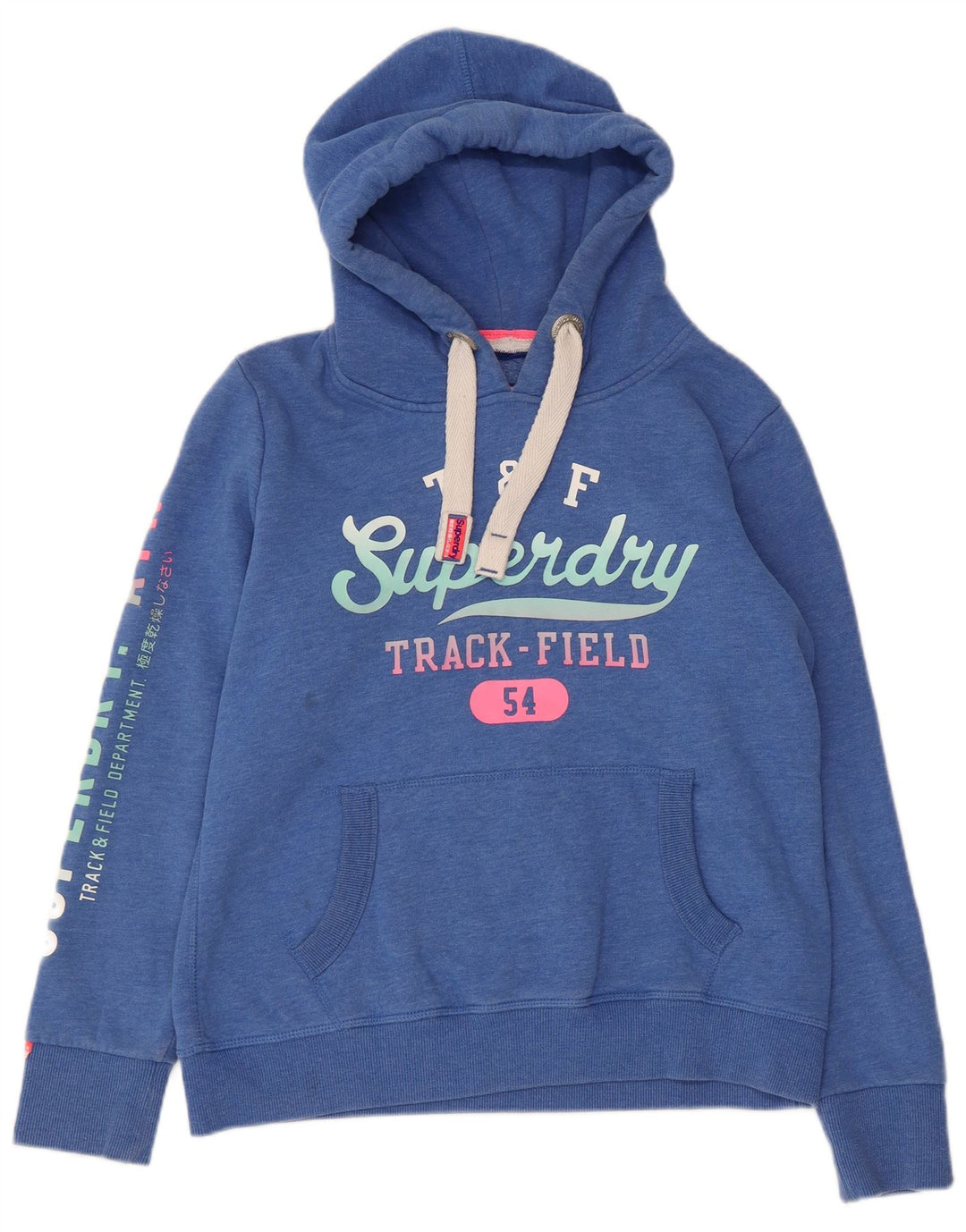 SUPERDRY Womens Graphic Hoodie Jumper UK 16 Large Blue Flecked Cotton
