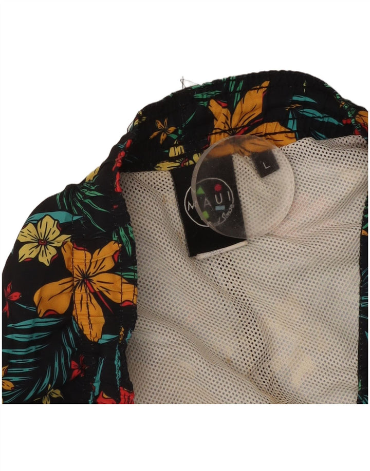 Maui and Sons Mens Swimming Shorts Large Black Floral Polyester