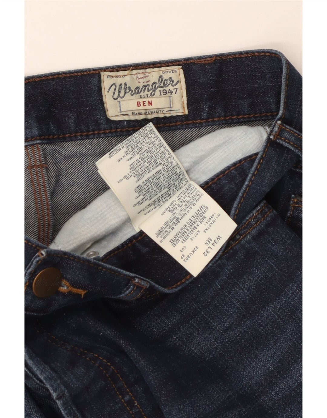 Wrangler Mens Ben Straight Jeans W34 L32 Blue Cotton