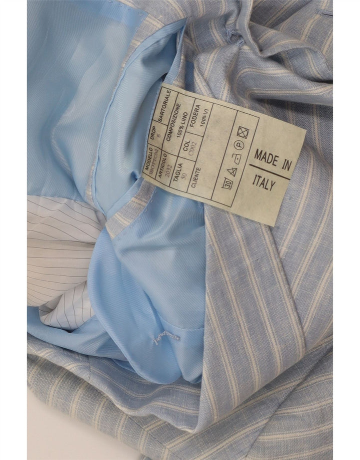 A.Basile Mens 3 Button Blazer Jacket IT 50 Large Blue Striped Linen