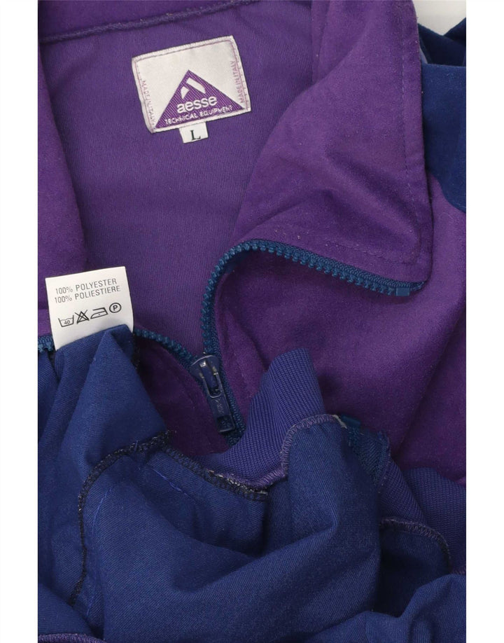 Aesse Mens Velour Tracksuit Top Jacket Large Purple Colourblock Polyester