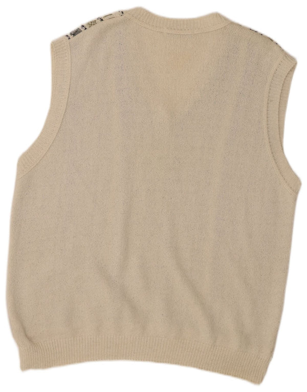 Vintage Mens Vest Tank Top Large Off White Striped