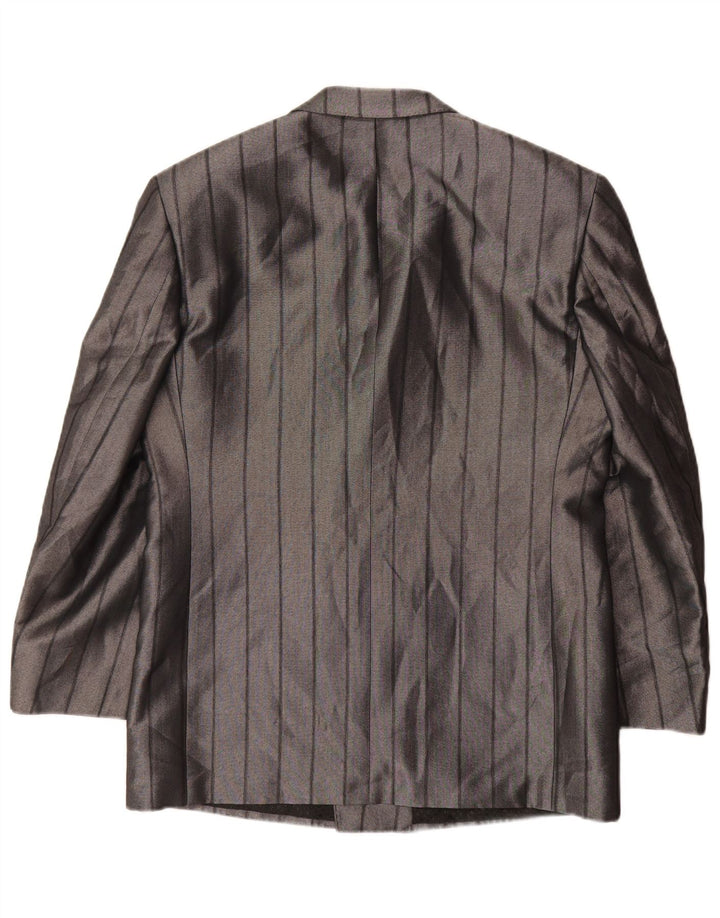 Vintage Mens Blazer Jacket UK 38 Medium Grey Striped Polyester