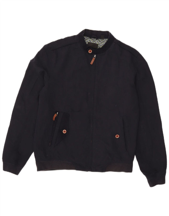 Ted Baker Mens Bomber Jacket Size 3 Medium Navy Blue Polyester