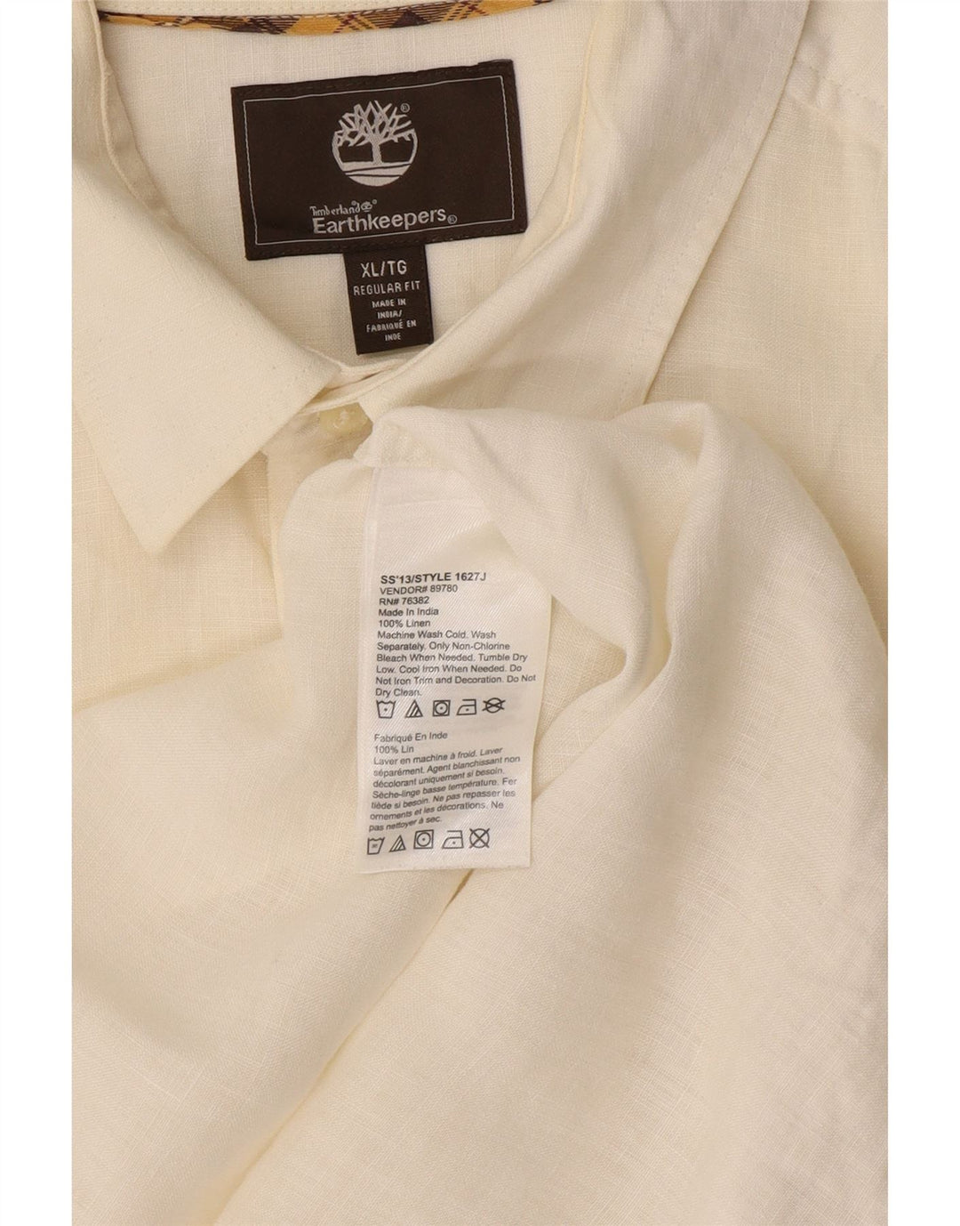 Timberland Mens Short Sleeve Regular Fit Shirt XL Off White Linen