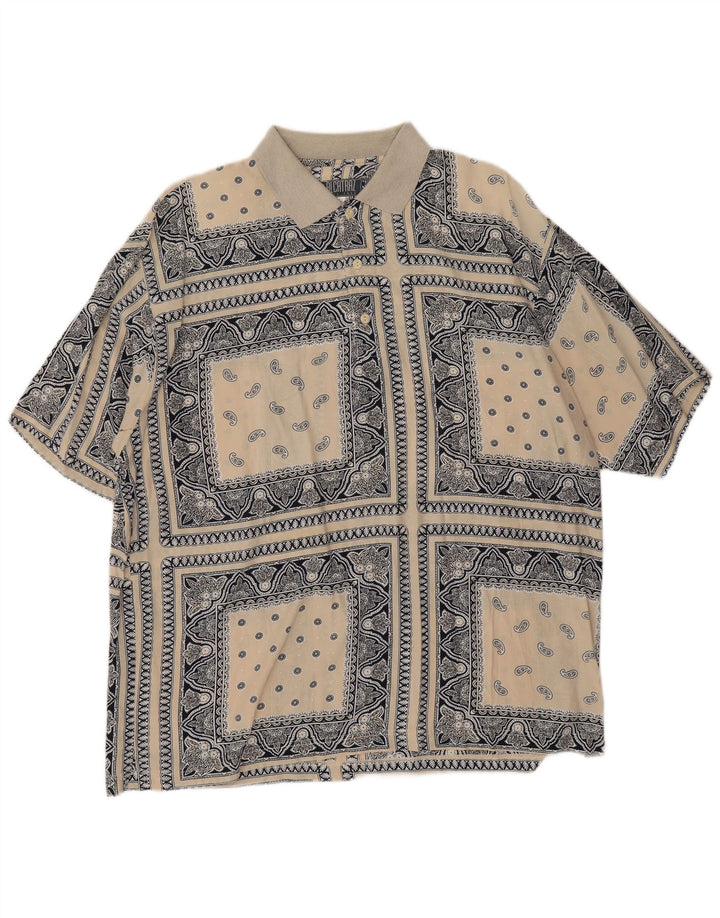 Alcatraz Mens Short Sleeve Pullover Shirt Medium Beige Paisley Viscose