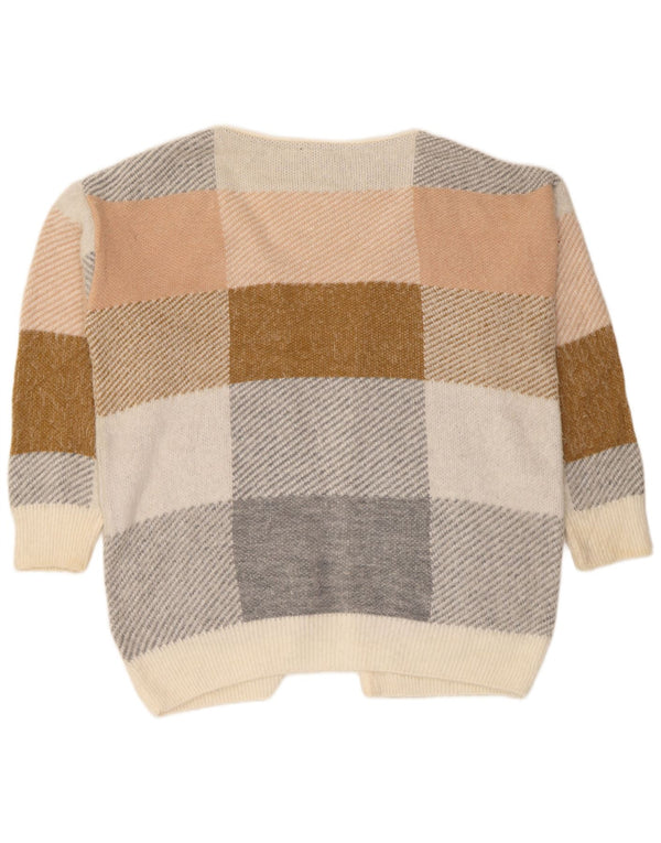Topshop Womens Oversized Cardigan Sweater UK 14 Medium Beige Check Acrylic